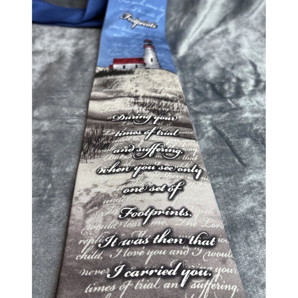 Larson Footprints in the Sand Tie Silk Lighthouse Graphic Church Religious Quote